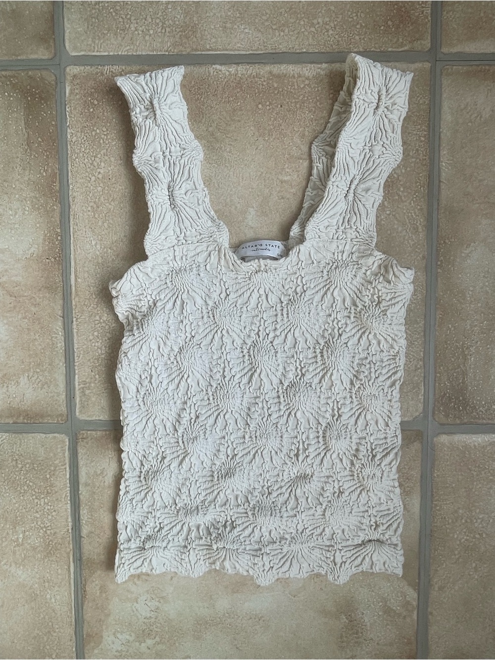 Altar'd State Intimates cream tank textured smocked fabric square neckline; S/M